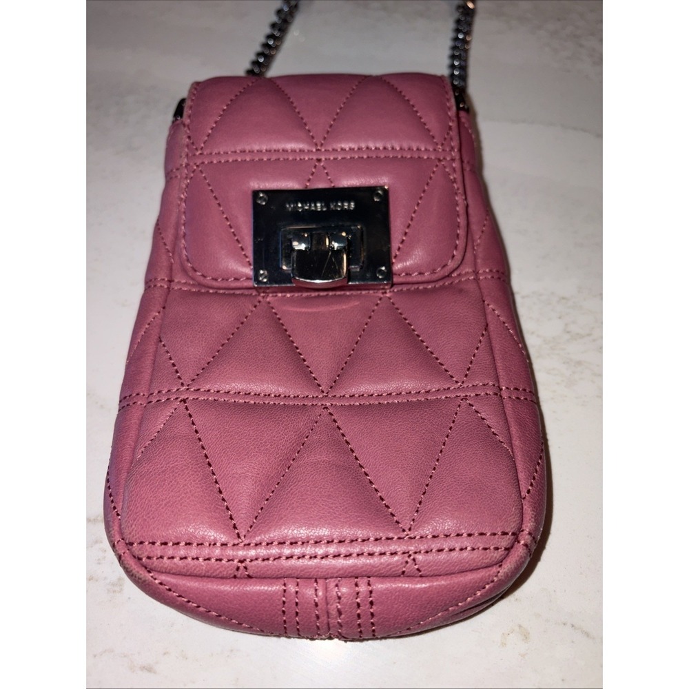 MICHAEL KORS VIVIANNE SOFT QUILTED LEATHER Cell Phone Festival PURSE Pink Tulip - Picture 9 of 9